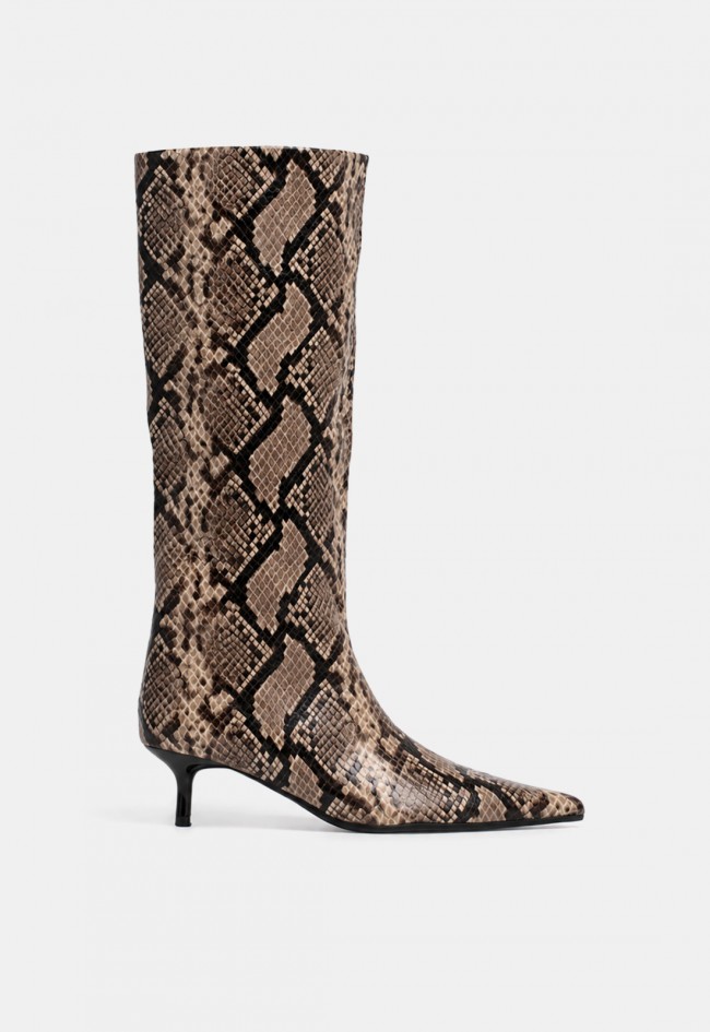 Bota alta de mujer Why Pink? M6703 de piel sintética con animal print serpiente, elegancia atrevida en tendencia