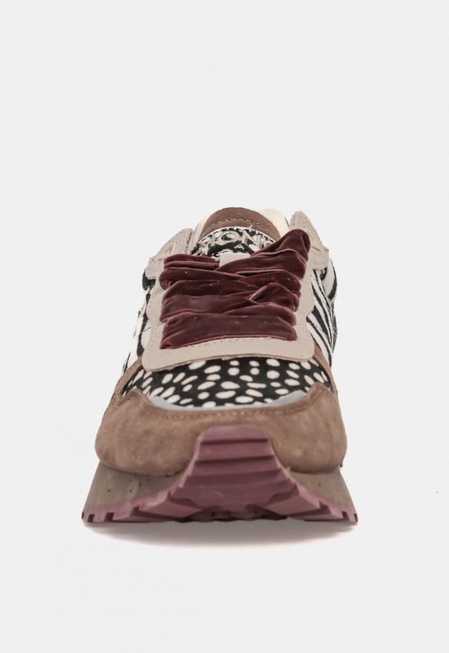 Zapatilla deportiva de mujer Monoway Rider 128901A-W de piel con animal print, estilo retro en tendencia