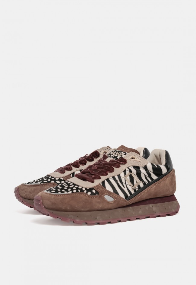Zapatilla deportiva de mujer Monoway Rider 128901A-W de piel con animal print, estilo retro en tendencia