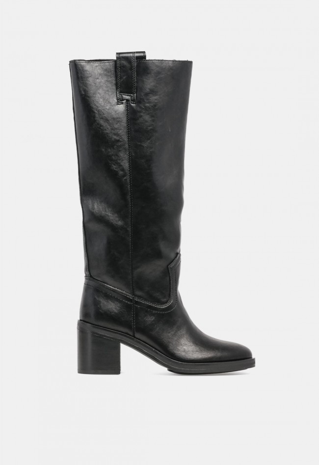 Bota alta de mujer Why Pink? M6820 en piel sintética negra, elegancia urbana con carácter