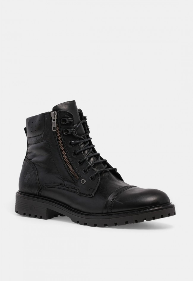 Bota de hombre Coronel Tapioca C2401-11 de piel negra con cordones y cremallera, estilo urbano con carácter