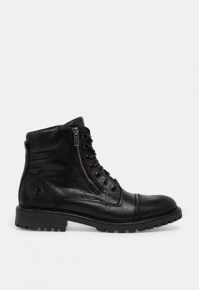 Bota de hombre Coronel Tapioca C2401-11 de piel negra con cordones y cremallera, estilo urbano con carácter