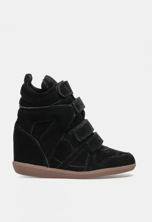 Zapatilla deportiva de mujer TOP 3 SA1822 de piel negra con velcros y cuña, actitud urbana