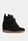 Zapatilla deportiva de mujer TOP 3 SA1822 de piel negra con velcros y cuña, actitud urbana
