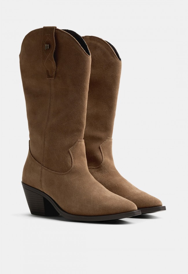 Bota cowboy Mustang Daphne de mujer en piel color marrón visón con tacón medio | Estilo western para tus looks
