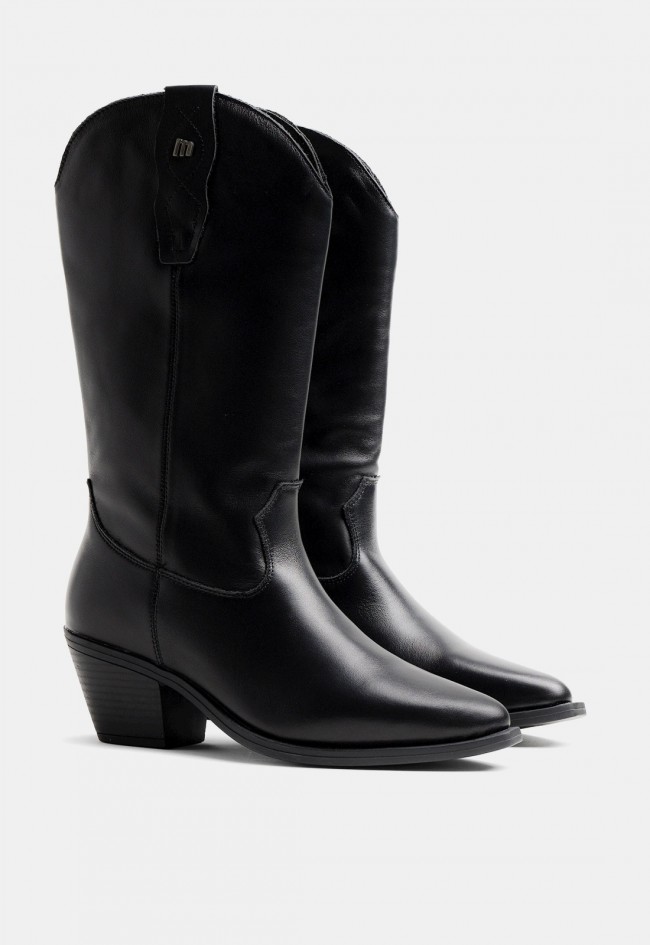 Bota cowboy Mustang Daphne de mujer en piel negra, estilo western para tus looks con carácter