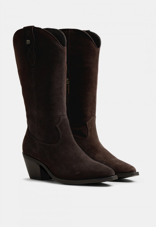 Bota cowboy Mustang Daphne de mujer en serraje color moka, estilo western para tus looks con carácter