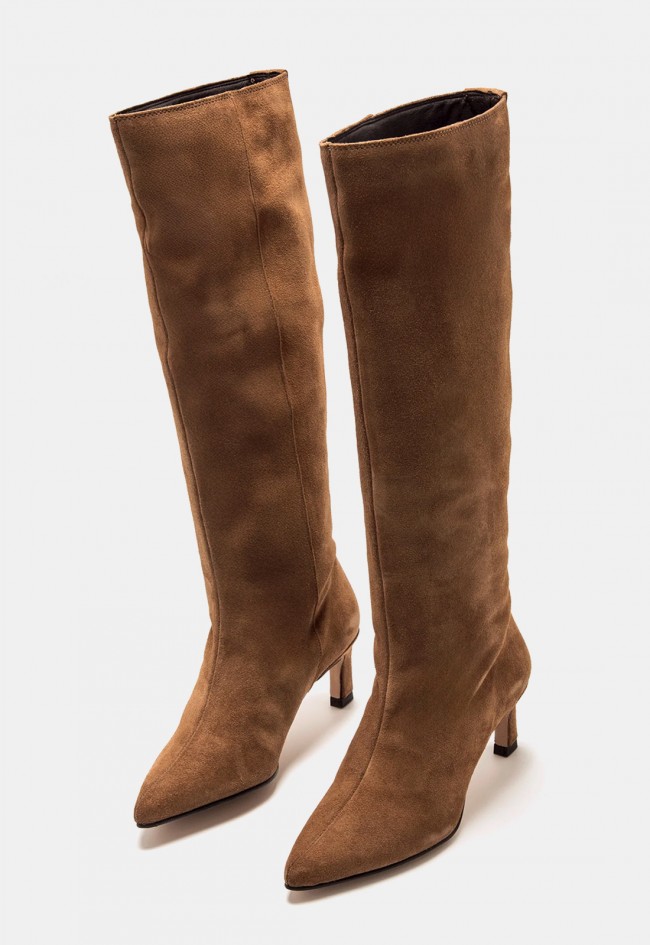 Bota alta Mustang Gala de mujer en piel marrón efecto coco | Elegancia con tacón embudo