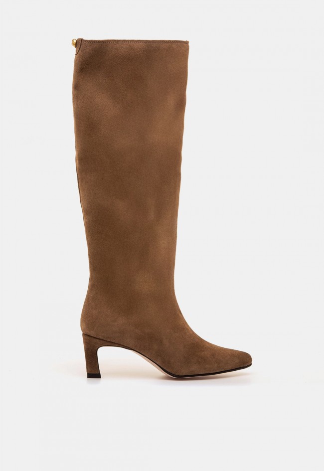 Bota alta Mustang Gala de mujer en piel marrón efecto coco | Elegancia con tacón embudo