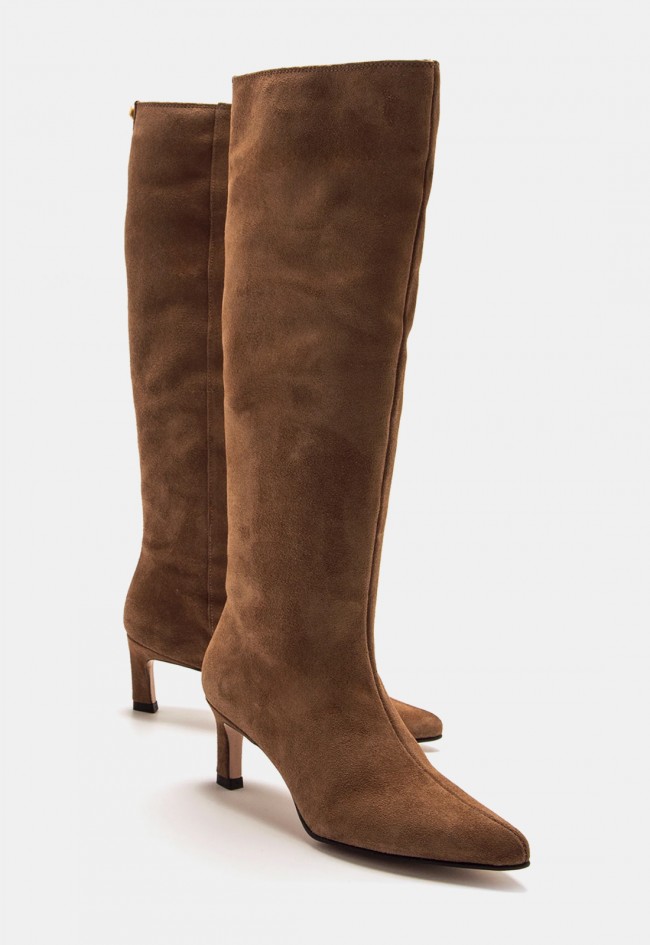 Bota alta Mustang Gala de mujer en piel marrón efecto coco | Elegancia con tacón embudo