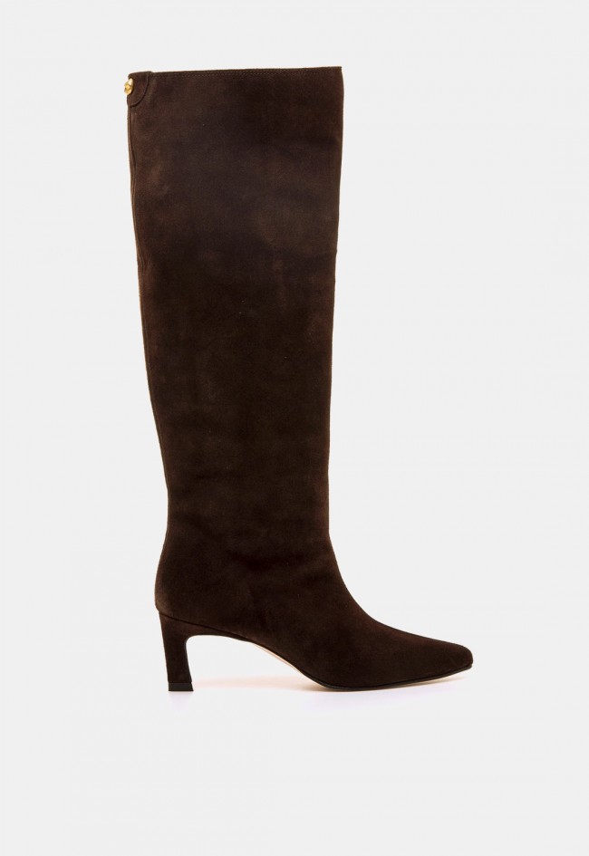 Bota alta Mustang Gala de mujer en piel color moka efecto coco | Elegancia con tacón embudo