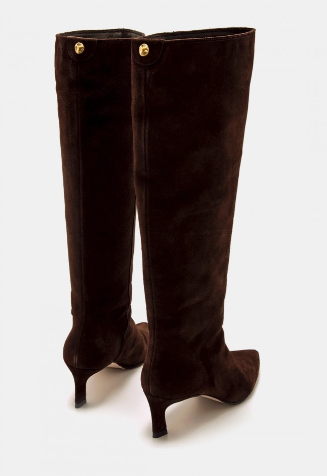 Bota alta Mustang Gala de mujer en piel color moka efecto coco | Elegancia con tacón embudo