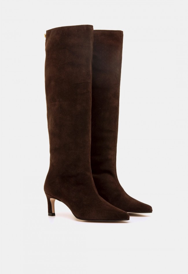 Bota alta Mustang Gala de mujer en piel color moka efecto coco | Elegancia con tacón embudo