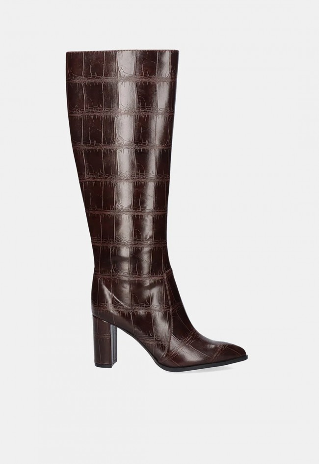 Bota alta Exé Fieeipa-444 de mujer marrón efecto croco con tacón de 8 cm | Elegancia con carácter