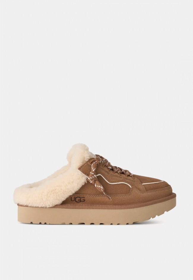 Zueco UGG Lowmel de mujer en ante marrón Chestnut | Comodidad mullida con estilo retro