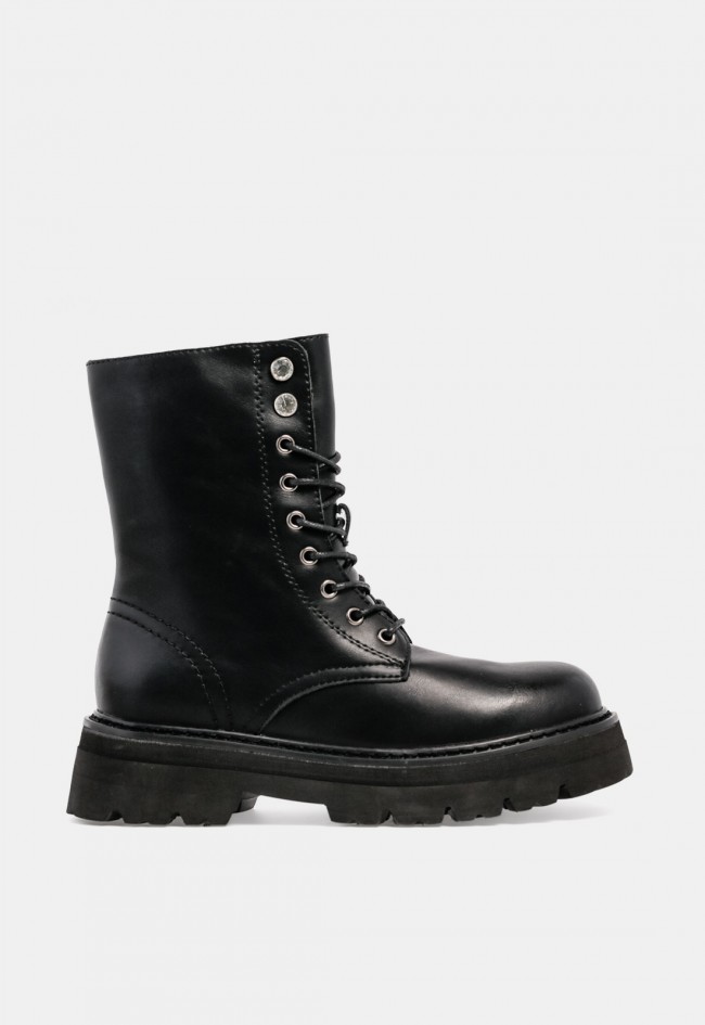Botín militar biker VAS de mujer en piel negra lisa | Actitud urbana para tus looks