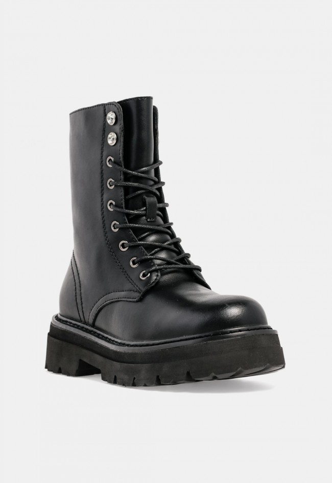 Botín militar biker VAS de mujer en piel negra lisa | Actitud urbana para tus looks