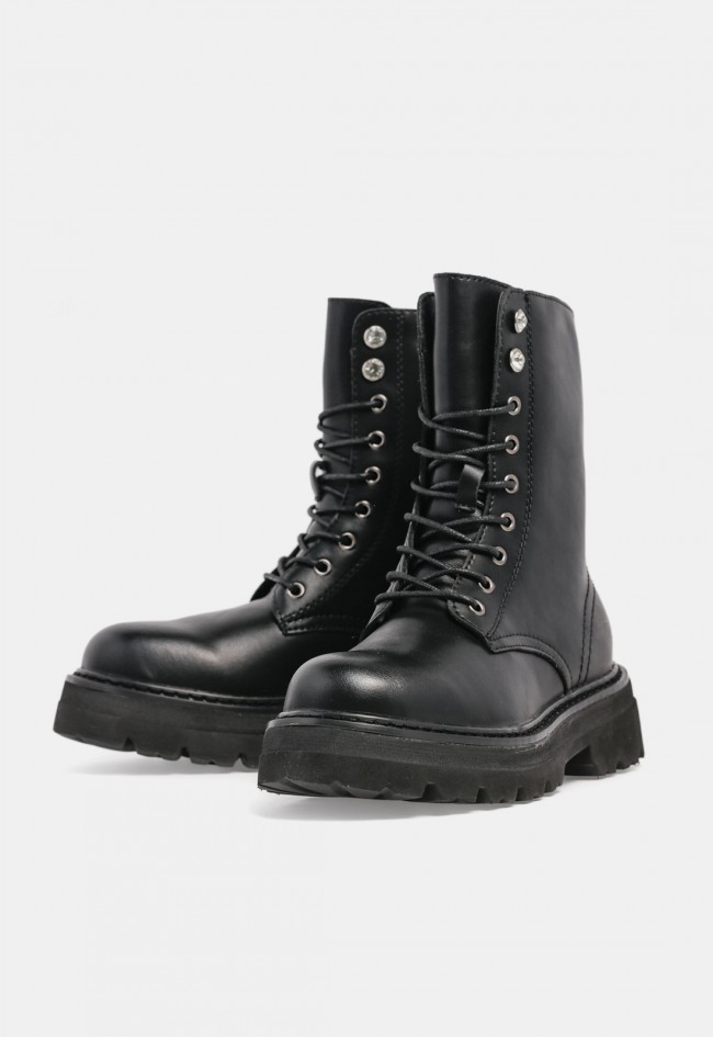 Botín militar biker VAS de mujer en piel negra lisa | Actitud urbana para tus looks