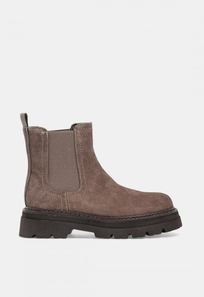 Botín Chelsea de volumen VAS de mujer en piel serraje taupe | Estilo urbano con carácter