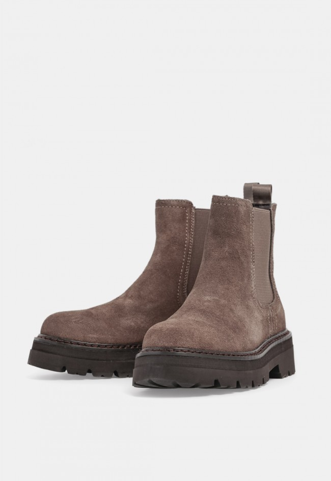 Botín Chelsea de volumen VAS de mujer en piel serraje taupe | Estilo urbano con carácter