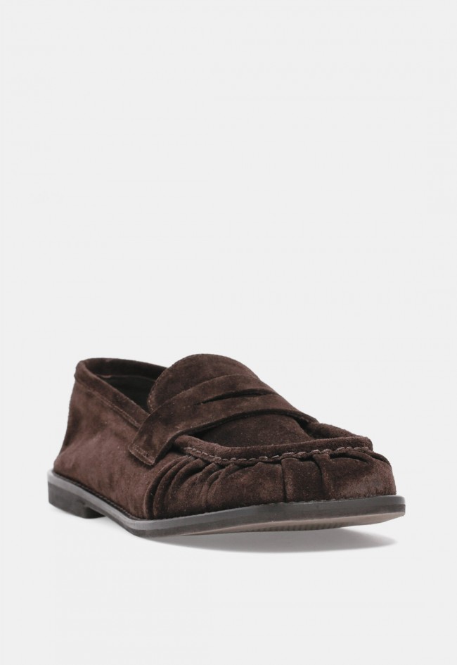 Mocasín fruncido GLO Kary de mujer en piel y serraje moka | Elegancia casual con carácter