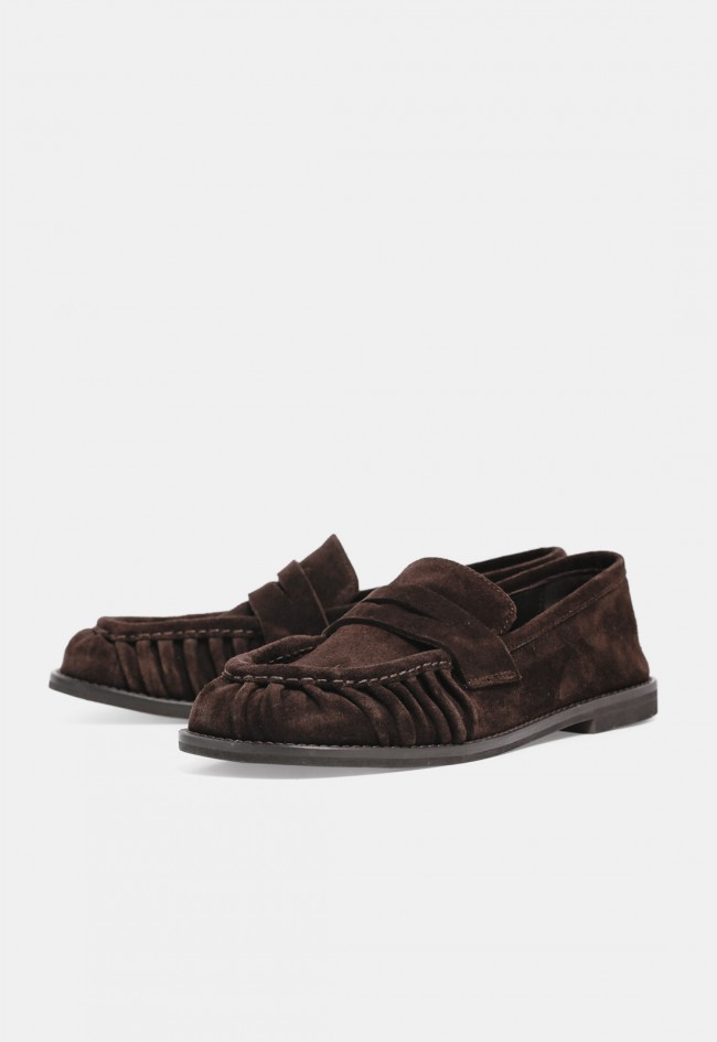 Mocasín fruncido GLO Kary de mujer en piel y serraje moka | Elegancia casual con carácter
