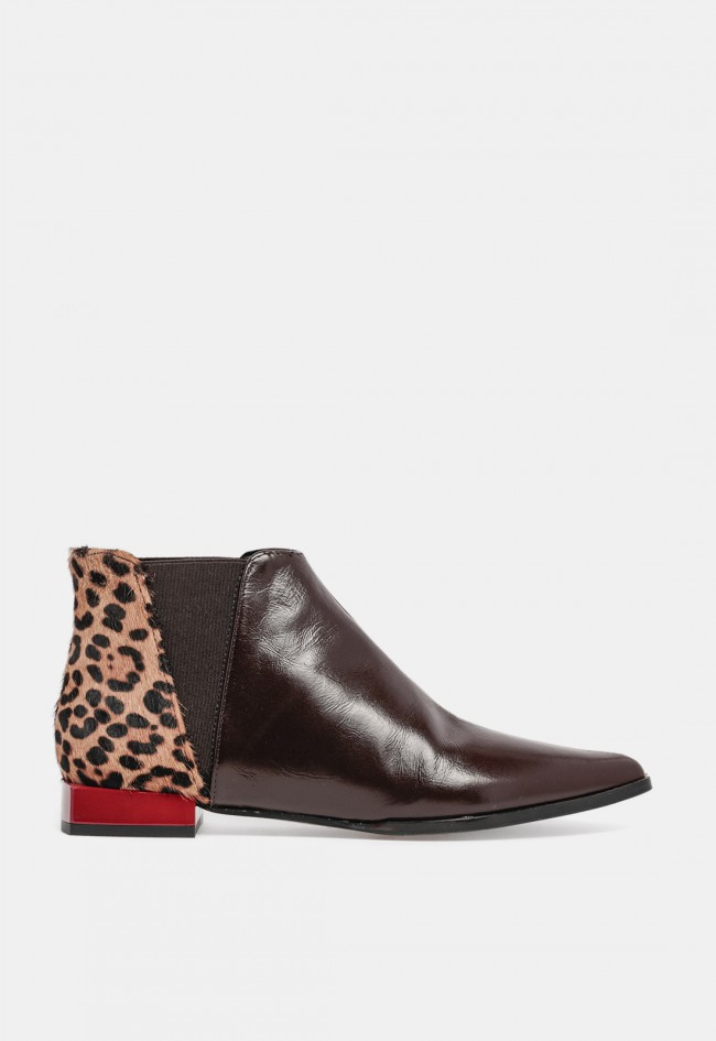 Botín GLO Catwoman de mujer en piel marrón y animal print | Diseño exclusivo con carácter