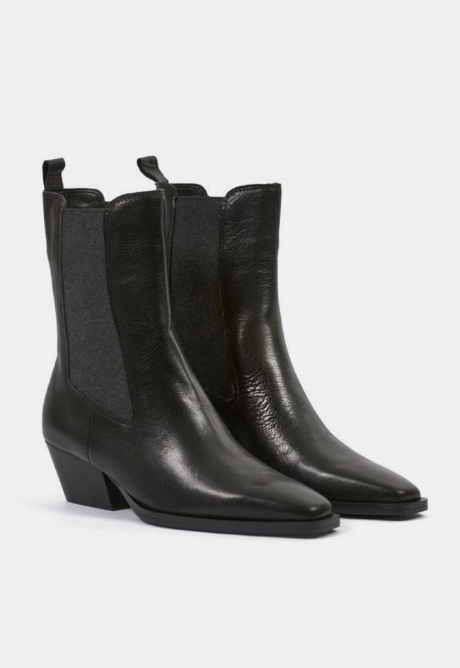 Botines Another Trend 5639 de piel negros para mujer | Tacón campero