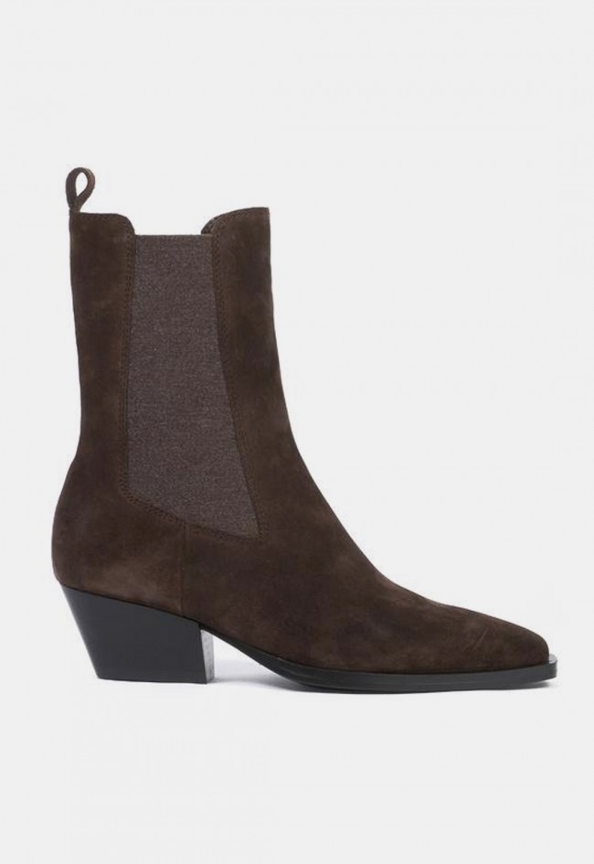 Botines Another Trend 5639 de piel serraje marrones para mujer | Tacón campero