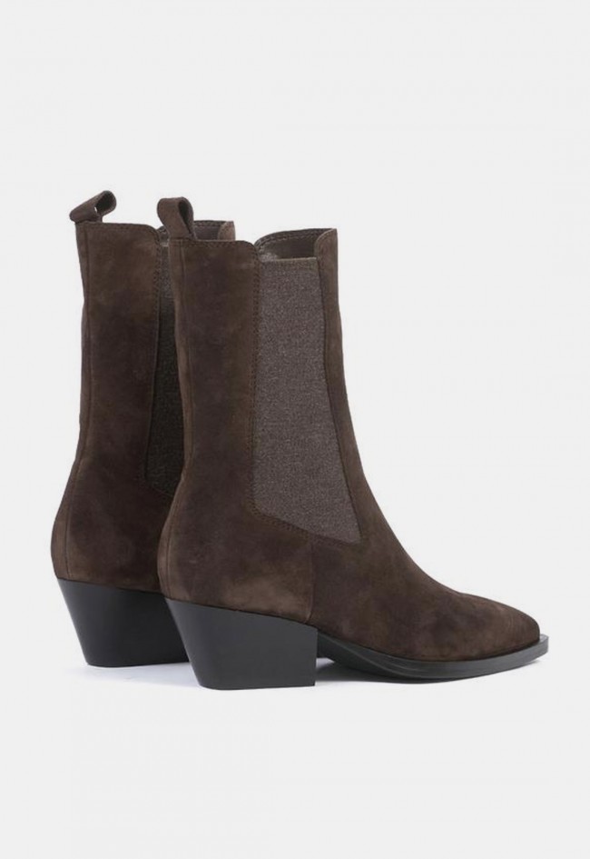 Botines Another Trend 5639 de piel serraje marrones para mujer | Tacón campero