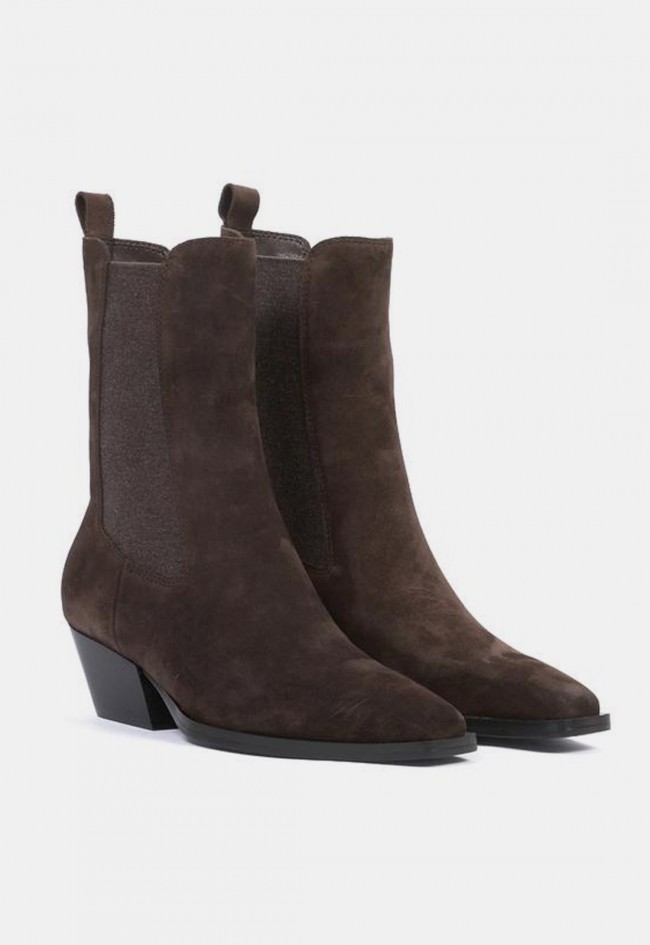 Botines Another Trend 5639 de piel serraje marrones para mujer | Tacón campero