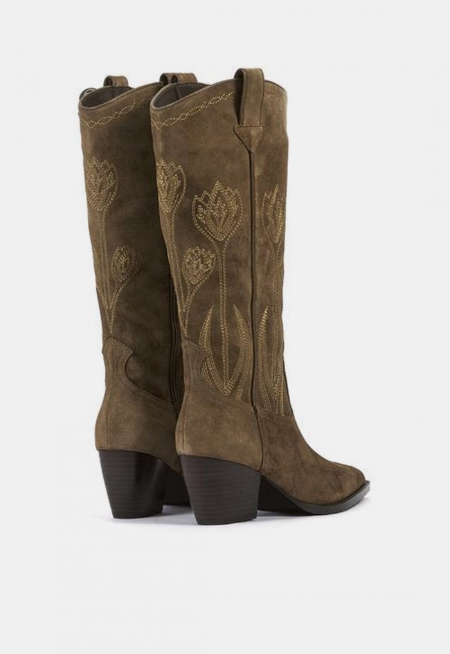 Botas cowboy Another Trend 5677 de piel y serraje tostadas | Estilo western