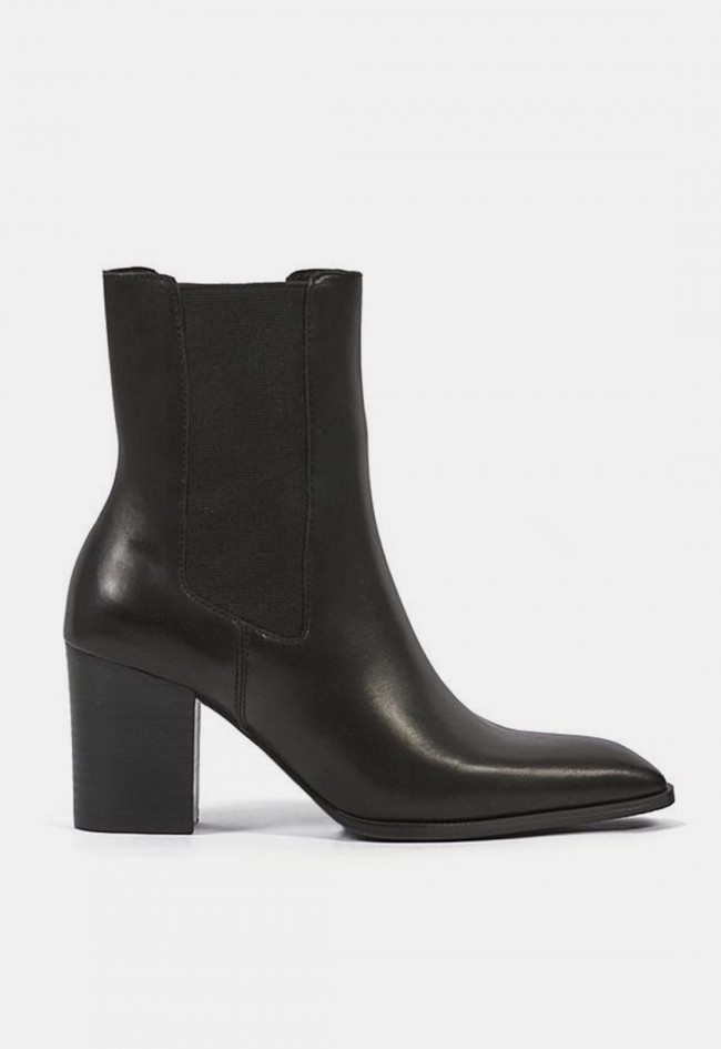 Botines de mujer Another Trend 5621 de piel lisa negros | Tacón y elásticos laterales